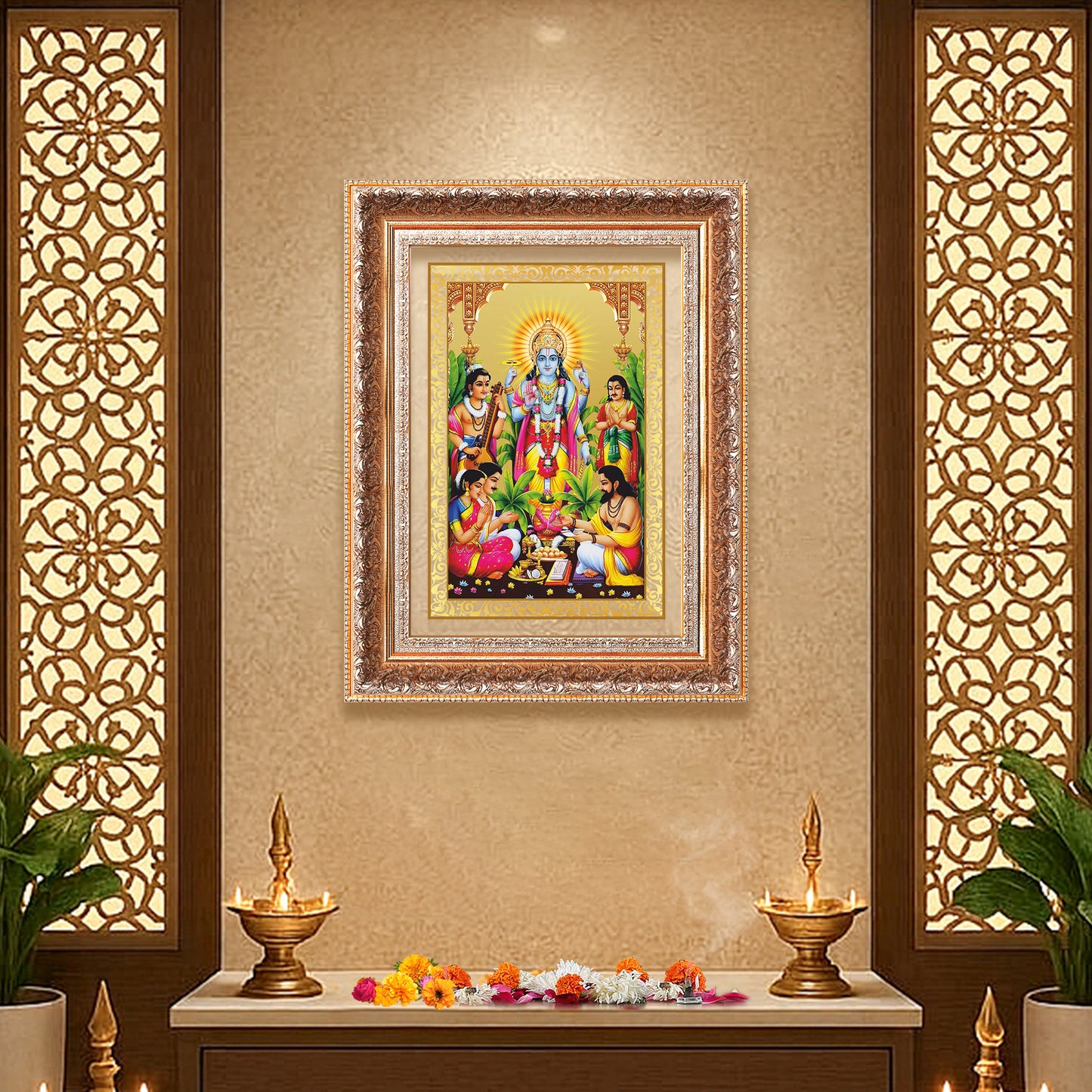 Lord Satyanarayana | Divine form of Truth and Prosperity Wall Photo Frame in 24K Gold Plated Foil