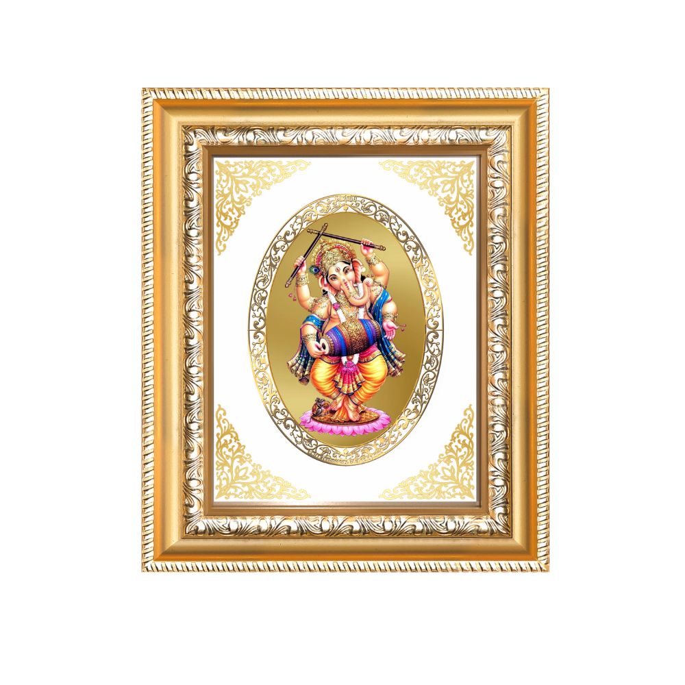 Dancing Ganesha Divine Joy & Creative Energy Sacred Royal Tabletop Frame in 24K Gold Plated Foil