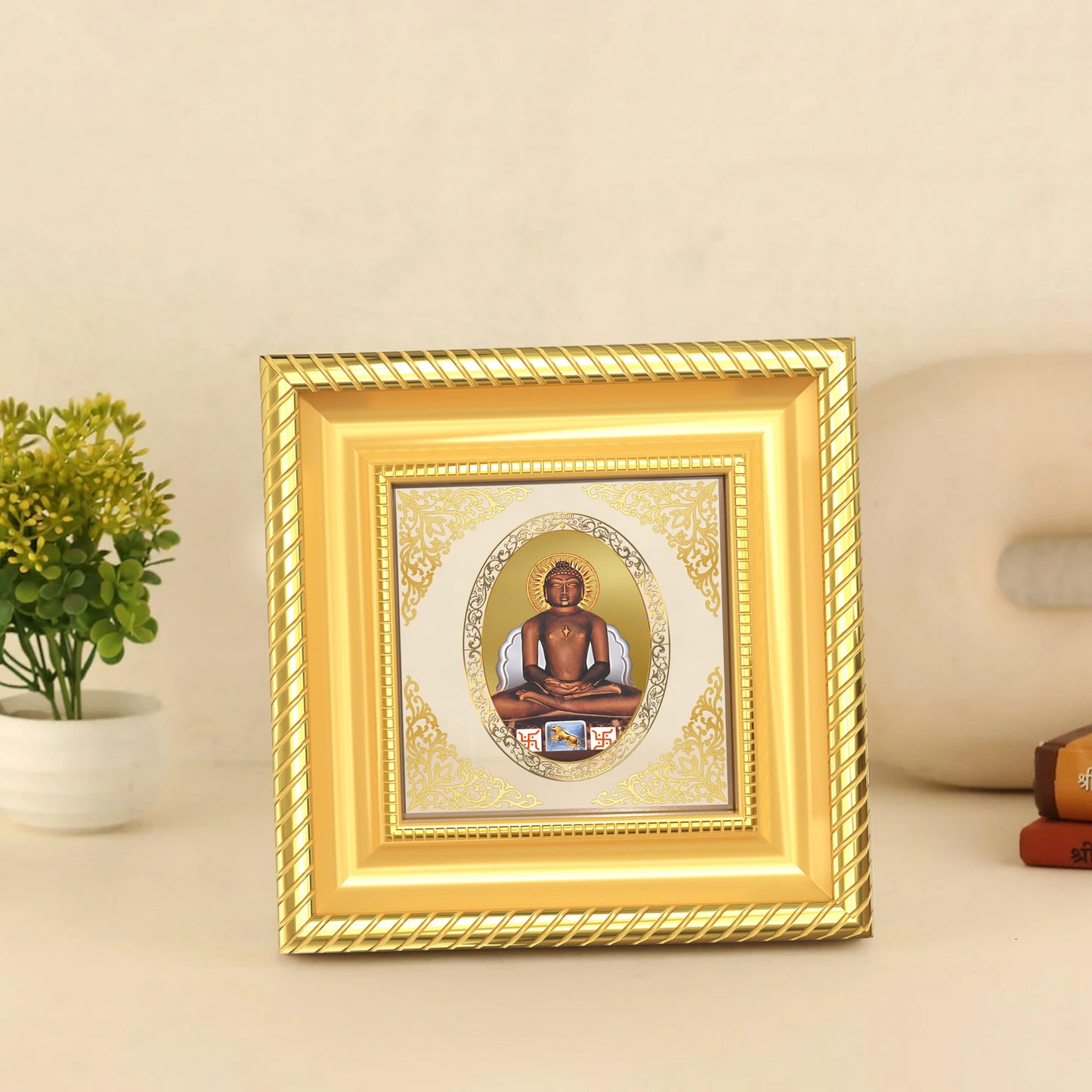 Mahavir | Divine Jain Tirthankar Royal Tabletop Photo Frame in 24K Gold Plated Foil