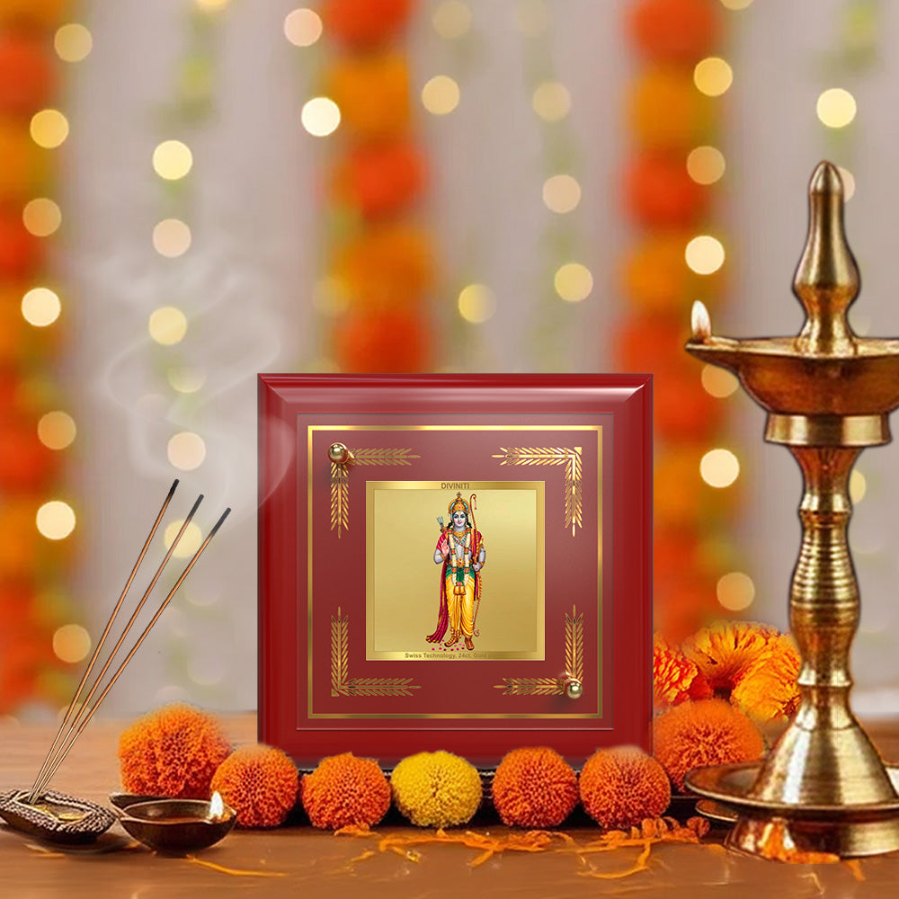 Ram Ji | Lord Ram Divine 24K Gold Plated Photo Frame for Home Décor, Tabletop & Office | Blessings of Dharma, Peace & Protection (MDF1A)