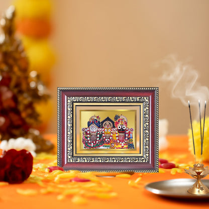 Diviniti 24K Gold Plated Jagannath Subhadra Balabhadra (Classic) Divine Table Top Frame for Home Mandir & Office Decor | Luxury Spiritual Gift