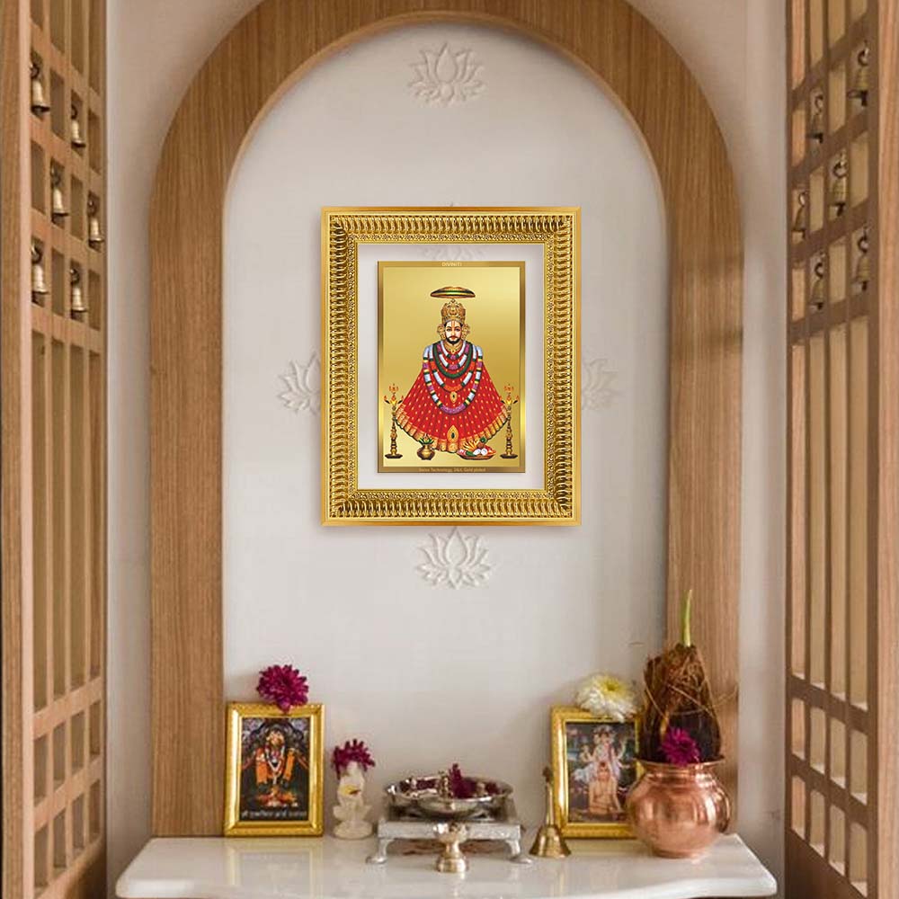 Diviniti 24K Gold Plated Khatu Shyam (Classic) Divine Wall Frame for Home Mandir & Office Decor | Luxury Spiritual Gift