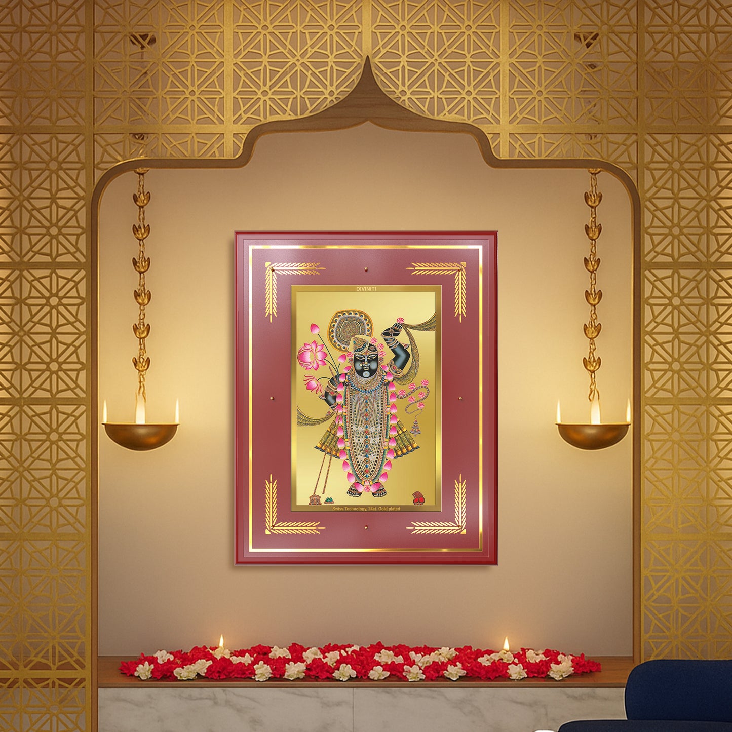 Lord Shrinathji | Divine form of Krishna from Nathdwara Wall Mount Photo Frame in 24K Gold Plated Foil