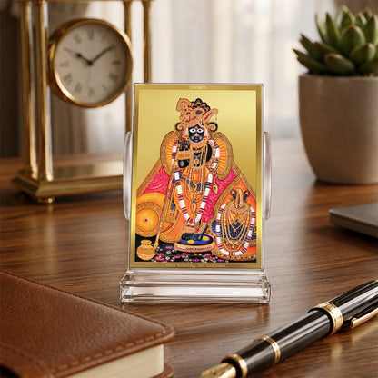 24K Gold-Plated Banke Bihari Ji Acrylic Car Dashboard Frame | 11x7 CM