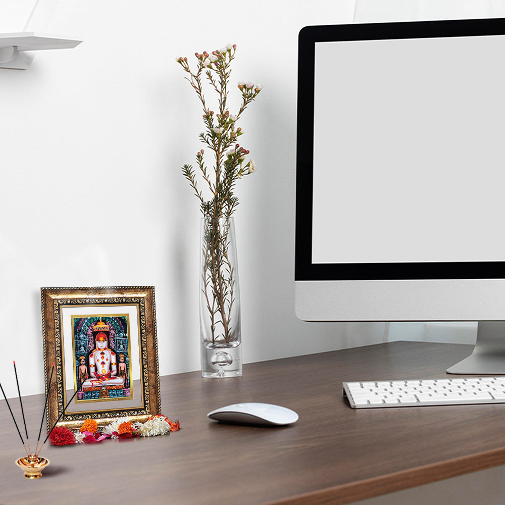 Diviniti 24K Gold Plated Adinath Divine Wall and Table Top Frame for Home Mandir & Office Decor | Premium Jain Spiritual Gift