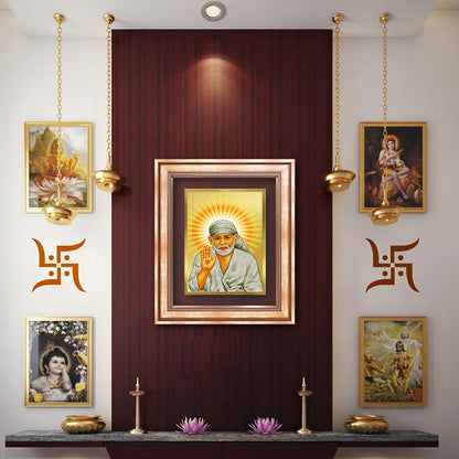 Diviniti 24K Gold Plated Sai Baba With Blessings (Classic) Divine Wall Frame for Home Mandir & Office Decor | Luxury Spiritual Gift