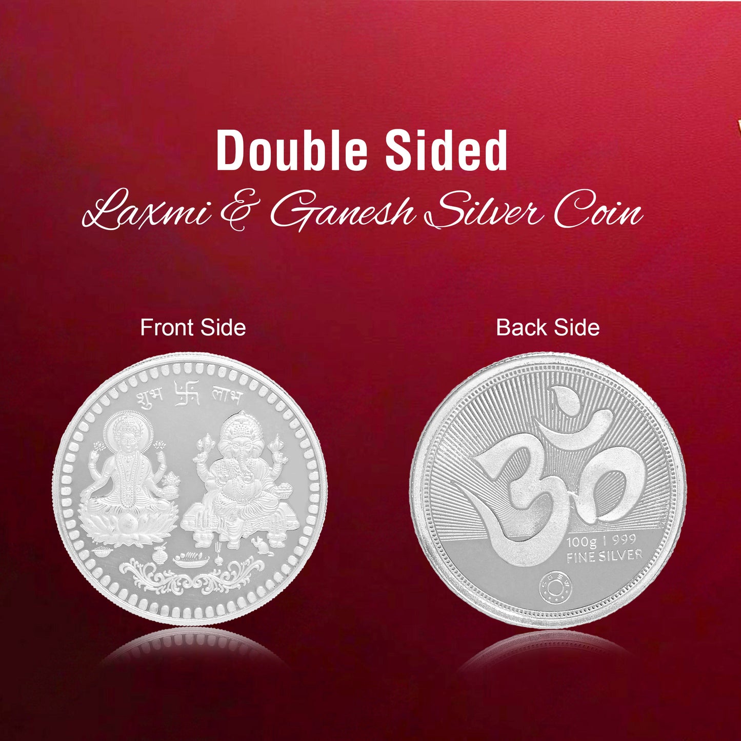 DIVINITI Pure Silver Coin Featuring Laxmi Ganesh & Om A Sacred Symbol of Prosperity and Spirituality for Home & Office Décor, Puja Room Diwali Gift (100g)