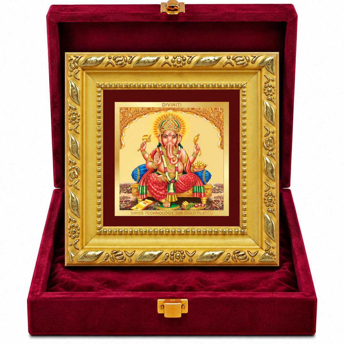 24K Gold-Plated Lord Ganesha Frame | Premium Gift Box | 10x10 CM