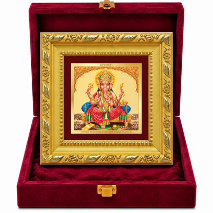 24K Gold-Plated Lord Ganesha Frame | Premium Gift Box | 10x10 CM