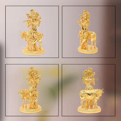 DIVINITI 24K Gold Plated Lord Krishna Statue | Exquisite Divine Idol For Home Decor, Office Table Top, Pooja Room & Luxury Gift (26x15 CM)