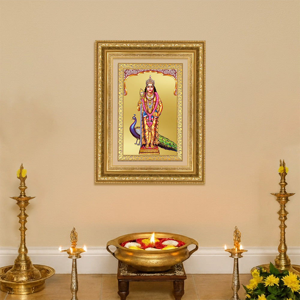 Diviniti 24K Gold Plated Murugan (Classic) Divine Wall Frame for Home Mandir & Office Decor | Luxury Spiritual Gift