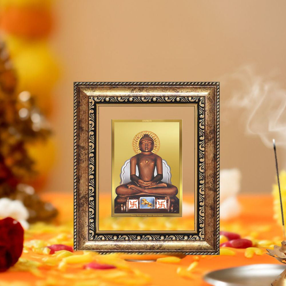 Diviniti 24K Gold Plated Mahavir Divine Table Top Frame for Home Mandir & Office Decor | Luxury Spiritual Gift