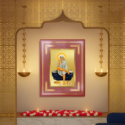 Sai Baba of Shirdi | Saint of Faith & Compassion Wall Mount Photo Frame in 24K Gold Plated Foil