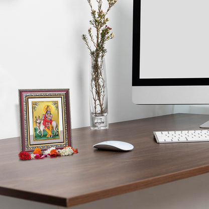 Diviniti 24K Gold Plated Krishna With Surbhi Cow (Classic) Divine Wall and Table Top Frame for Home Mandir & Office Decor | Luxury Spiritual Gift