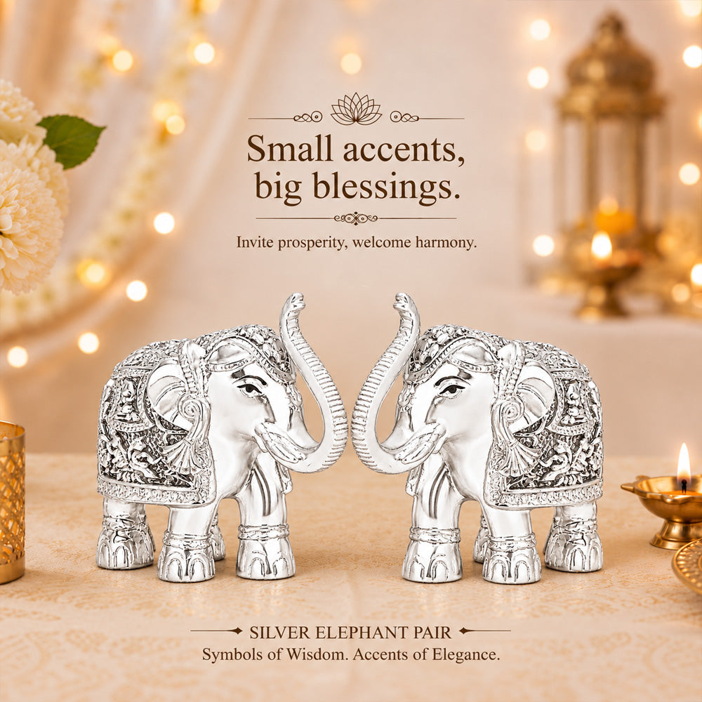 999 Silver-Plated Elephant Pair | Premium Gift Box | 8x9 CM