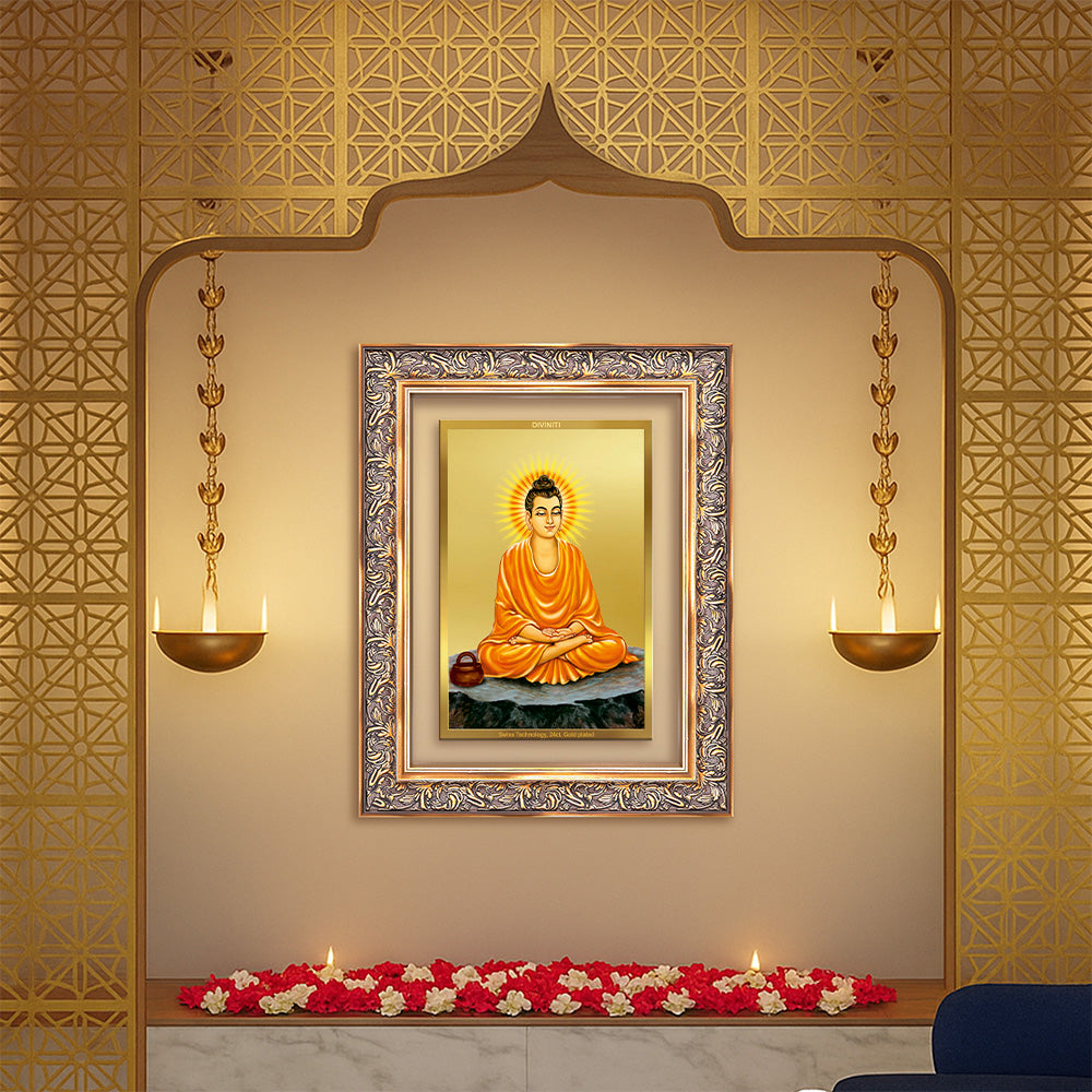 Diviniti 24K Gold Plated Buddha (Classic) Divine Wall Frame for Home Mandir & Office Decor | Luxury Spiritual Gift
