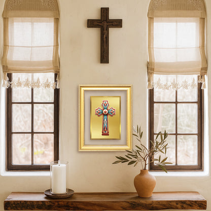 Diviniti 24K Gold Plated Holy Cross (Classic) Divine Wall Frame for Home Mandir & Office Decor | Luxury Spiritual Gift