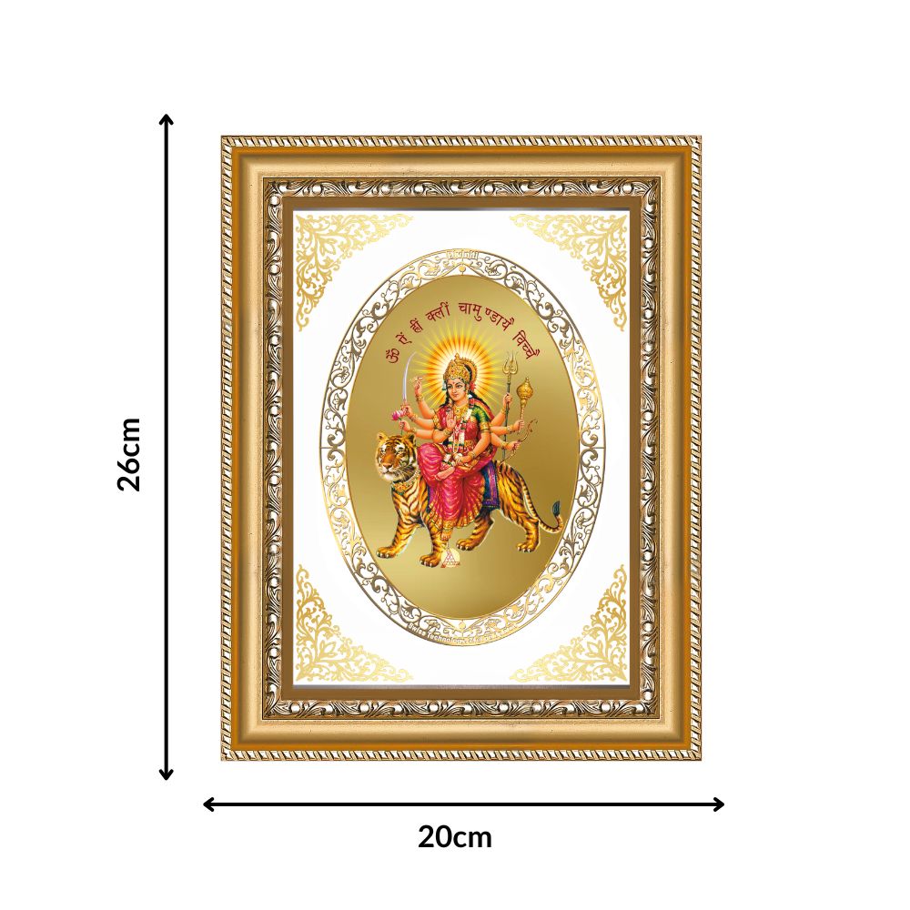 Durga Mata with Sacred Mantra | Divine Wall & Tabletop Royal Photo Frame in 24K Gold Plated Foil