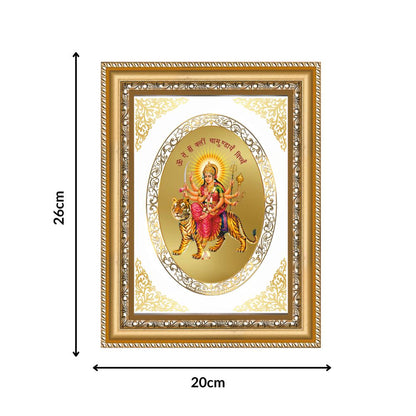 Durga Mata with Sacred Mantra | Divine Wall & Tabletop Royal Photo Frame in 24K Gold Plated Foil