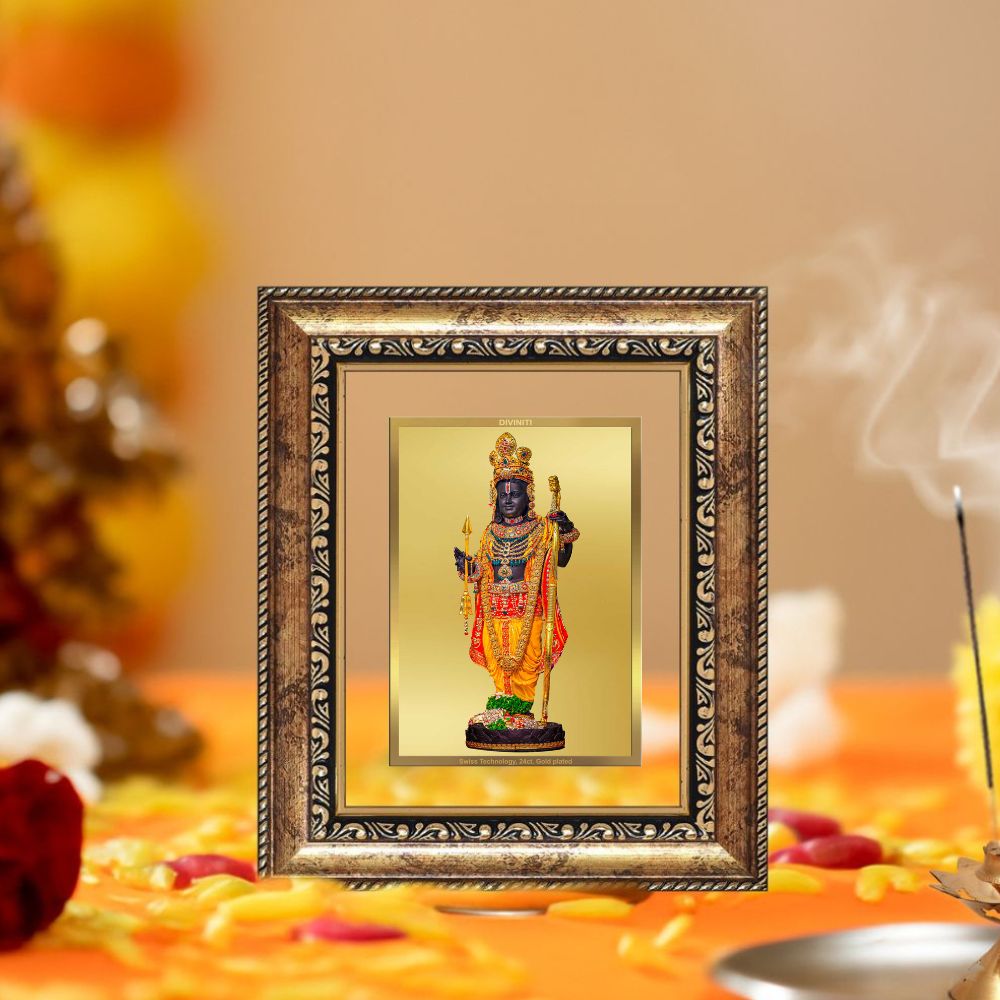 Diviniti 24K Gold Plated Ram Lalla With Arch Divine Table Top Frame for Home Mandir & Office Decor | Luxury Spiritual Gift