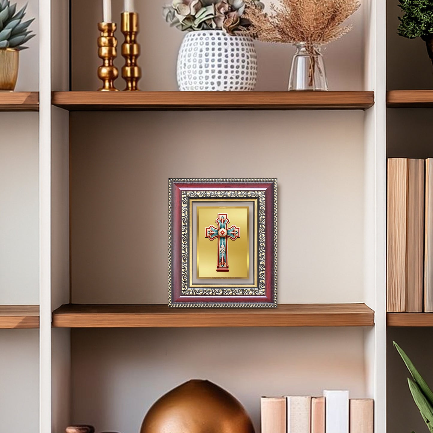 Diviniti 24K Gold Plated Holy Cross (Classic) Divine Table Top Frame for Home Mandir & Office Decor | Luxury Spiritual Gift