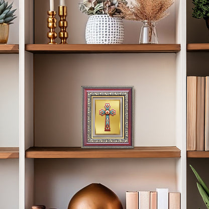 Diviniti 24K Gold Plated Holy Cross (Classic) Divine Table Top Frame for Home Mandir & Office Decor | Luxury Spiritual Gift