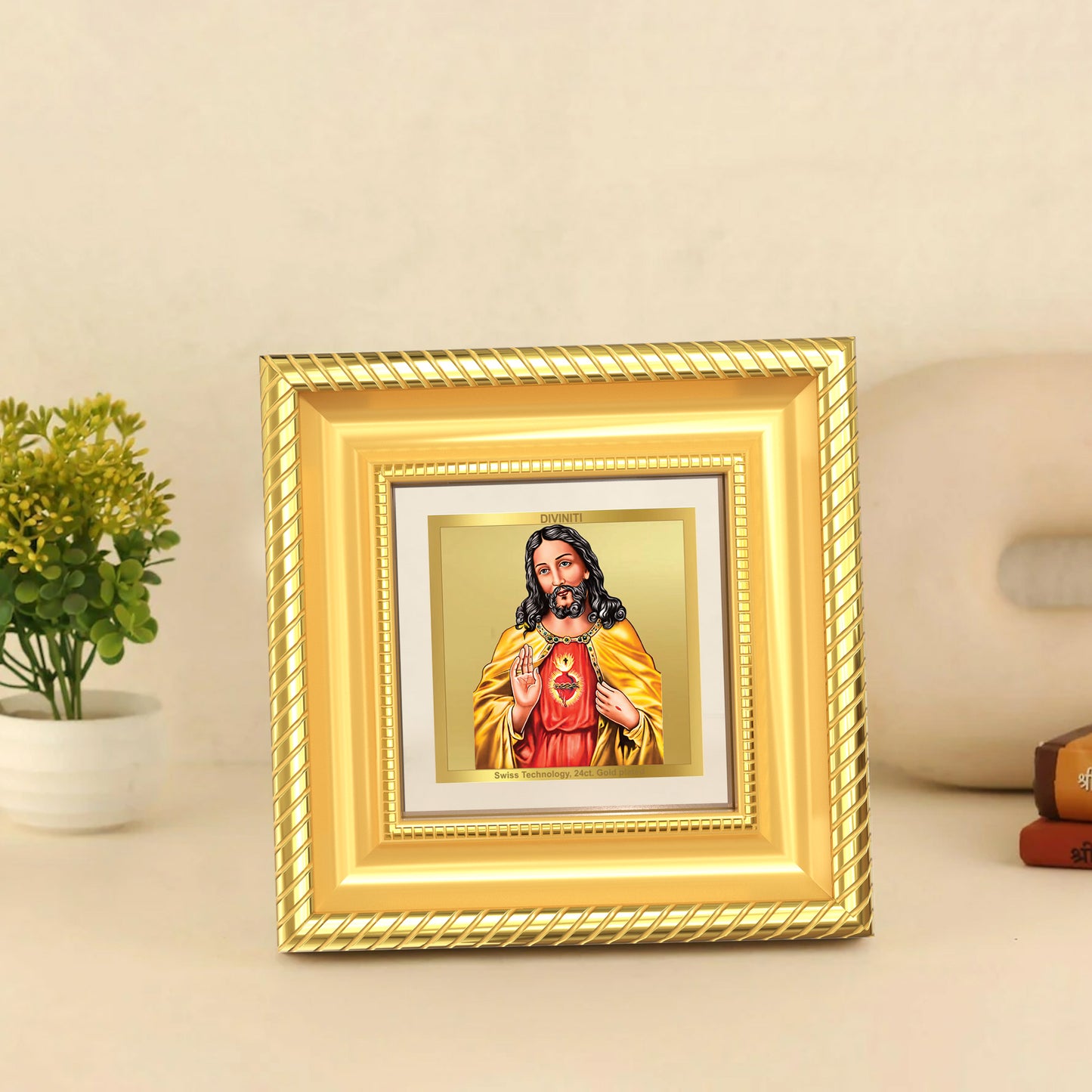 Diviniti Jesus Christ Tabletop Photo Frame in 24K Gold Plated Foil | Faith, Love & Divine Blessings | DG015S1A (10x10 CM)