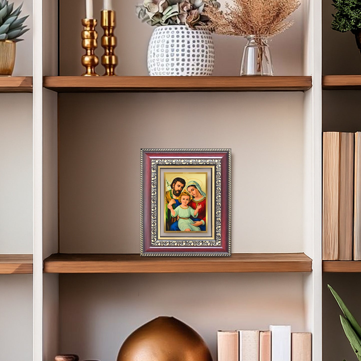 Diviniti 24K Gold Plated Holy Family (Classic) Divine Table Top Frame for Home Mandir & Office Decor | Luxury Spiritual Gift