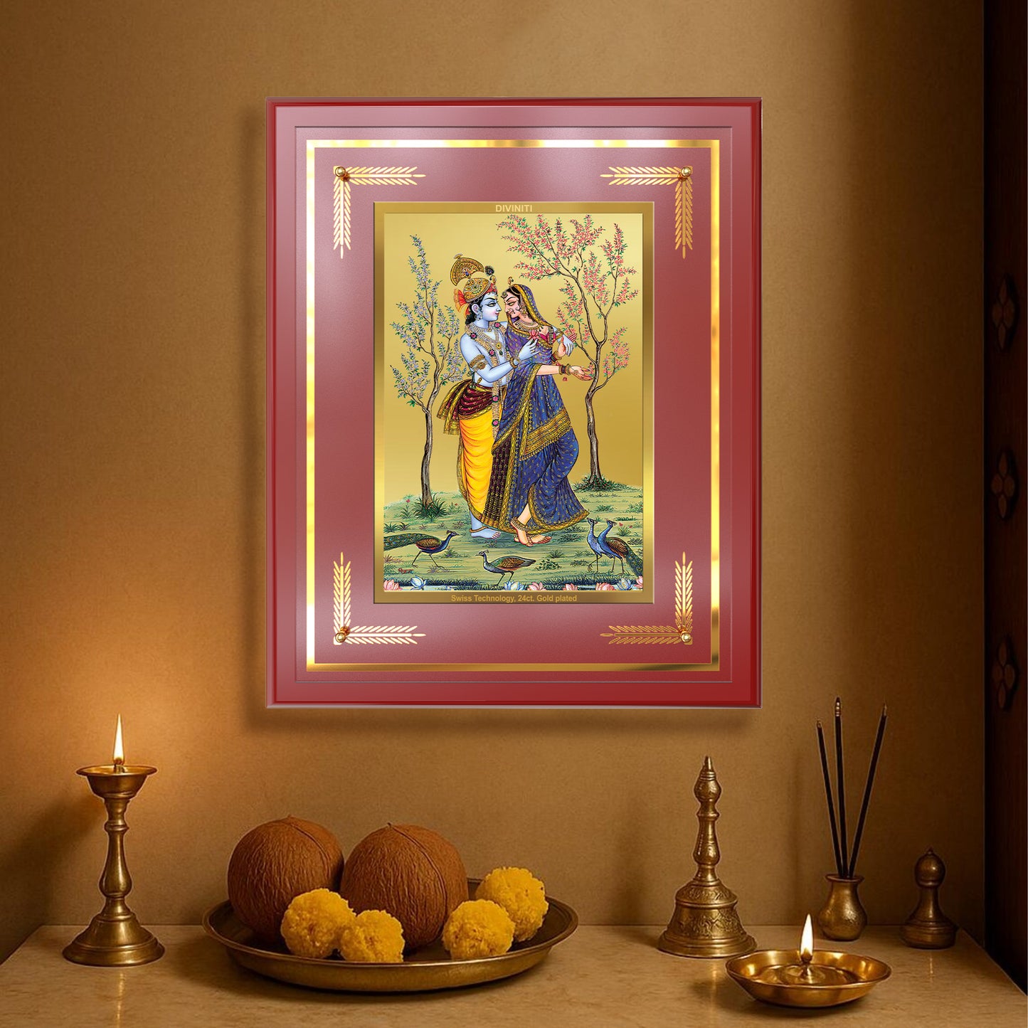 Radha Krishna | Divine Love Eternal Wall Mount Photo Frame in 24K Gold Plated Foil