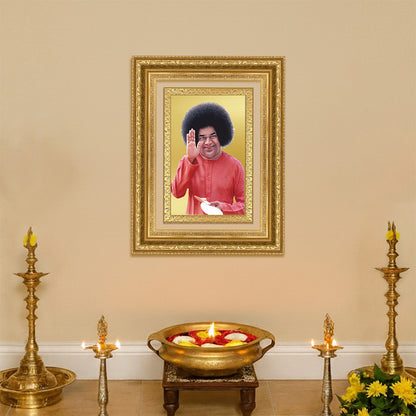 Diviniti 24K Gold Plated Satya Sai Baba (Classic) Divine Wall Frame for Home Mandir & Office Decor | Luxury Spiritual Gift
