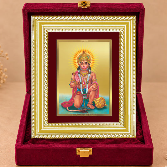 24K Gold-Plated Lord Hanuman Ji Frame | Premium Gift Box | 21.5x17.5 CM