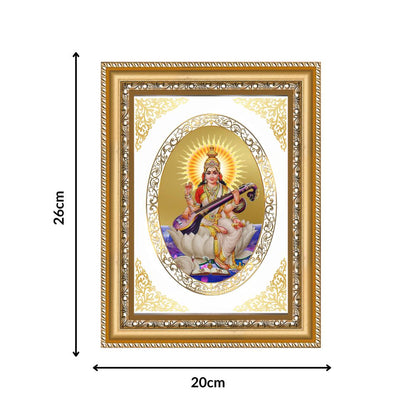 Saraswati Mata | Divine Knowledge & Wisdom Wall & Tabletop Royal Photo Frame in 24K Gold Plated Foil