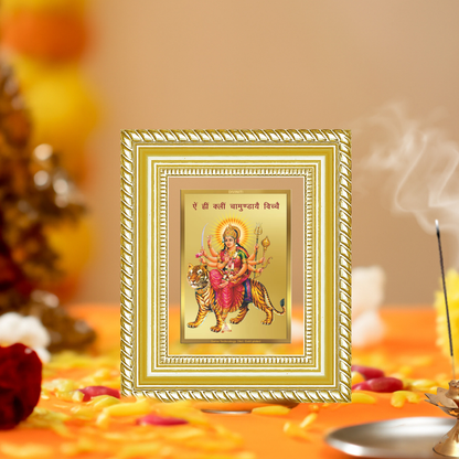 Diviniti 24K Gold Plated Durga With Mantra Divine Table Top Frame for Home Mandir & Office Decor | Luxury Spiritual Gift
