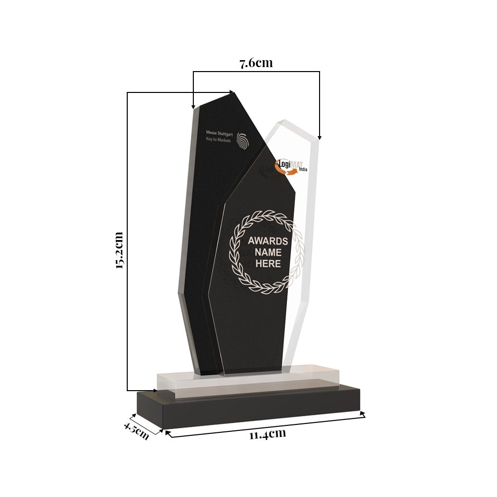 Luxury Crystal Plaque Geometric Black & Clear Personalized Trophy for Milestones and Leadership Honors