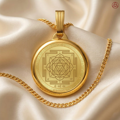 DIVINITI 24K Gold Plated Sai Baba & Sacred Yantra Pendant – 18mm Double-Sided Spiritual Pendant
