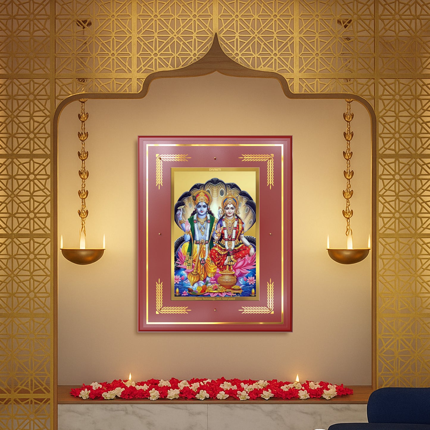 Lakshmi Vishnu | Divine Consort Wall Mount Photo Frame in 24K Gold Plated Foil