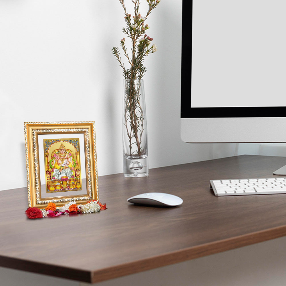 Diviniti 24K Gold Plated Kuber (Classic) Divine Wall and Table Top Frame for Home Mandir & Office Decor | Luxury Spiritual Gift