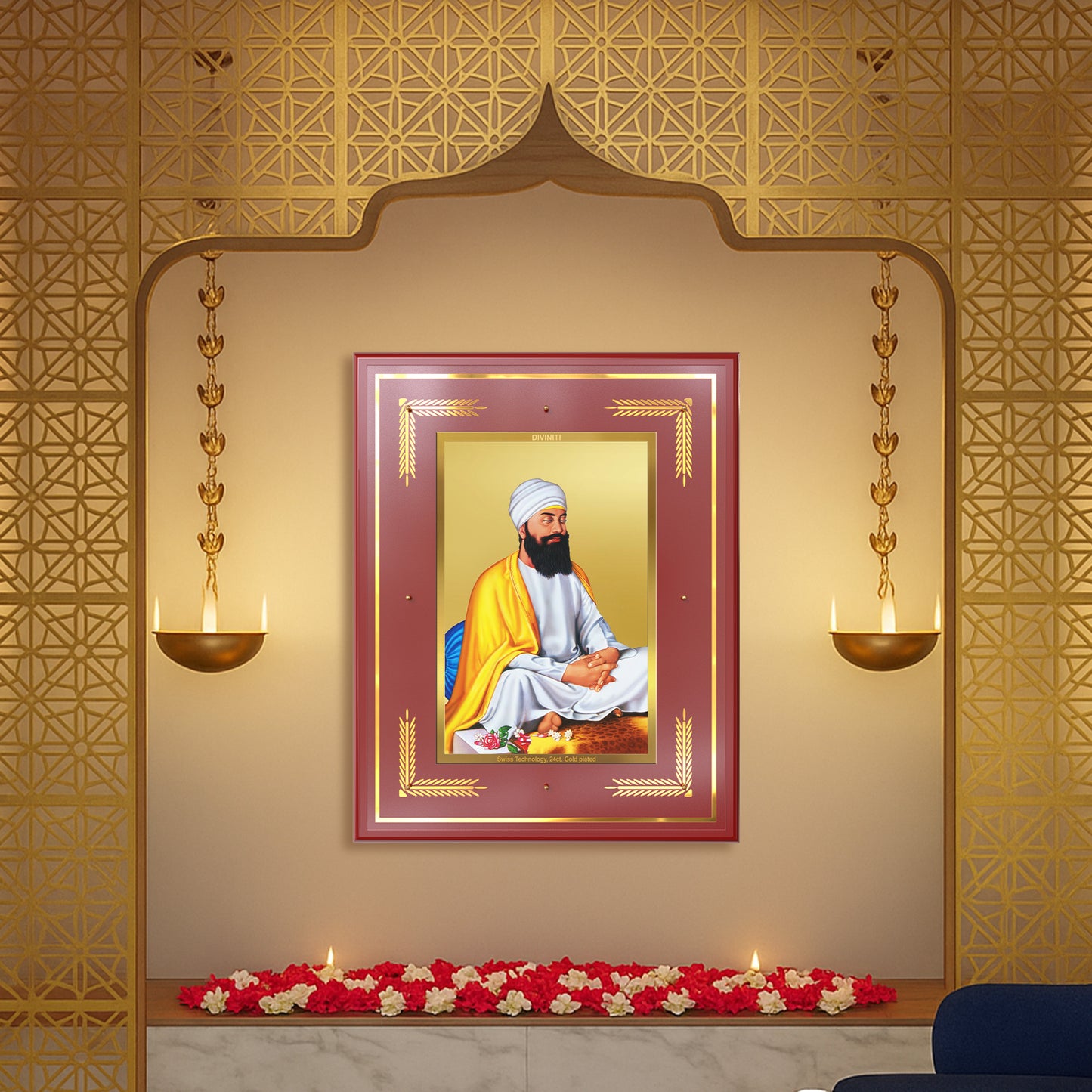 Guru Tegh Bahadar Sahib Ji | Divine Wall Mount Photo Frame in 24K Gold Plated Foil