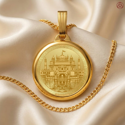 24K Gold Plated Guru Gobind Singh Ji & Golden Temple Pendant – 22mm Double-Sided Spiritual Pendant