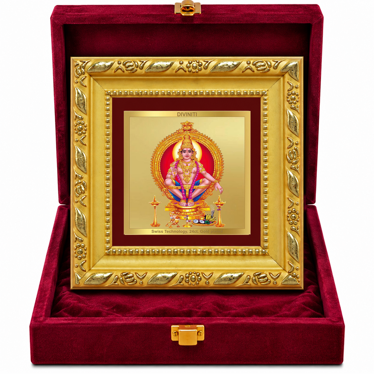 24K Gold-Plated Lord Ayyappan Frame | Premium Gift Box | 10x10 CM