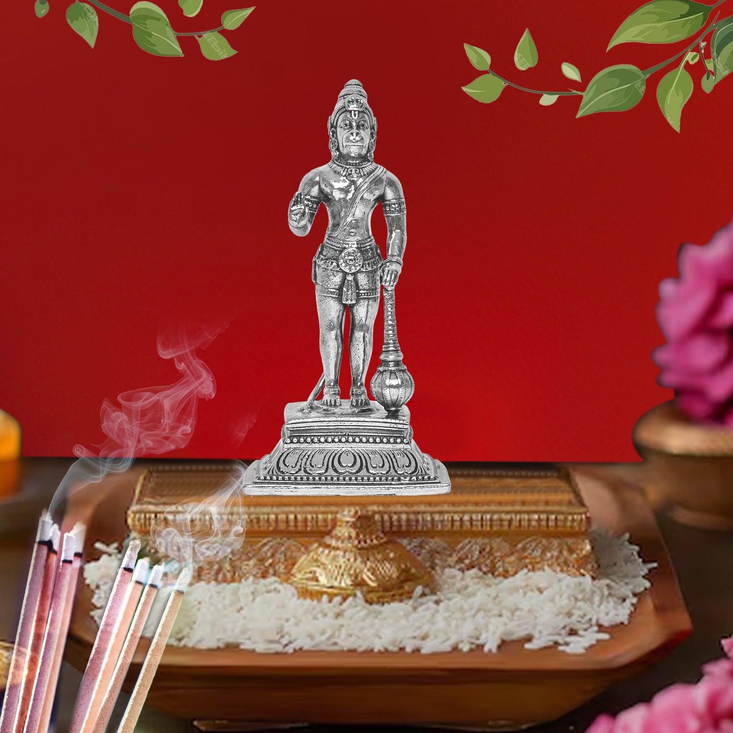 DIVINITI 925 Pure Silver Hanuman Ji Idol Statue Stunning Tribute to Strength and Devotion for Home Office Décor, Tabletop, Puja Room Gift (9x12.5 CM, 125g)