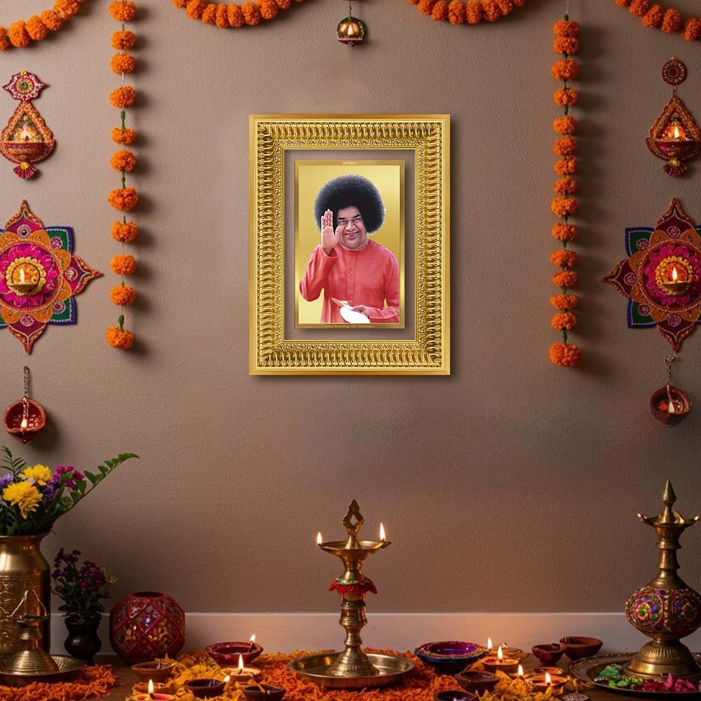 Diviniti 24K Gold Plated Satya Sai Baba (Classic) Divine Wall Frame for Home Mandir & Office Decor | Luxury Spiritual Gift