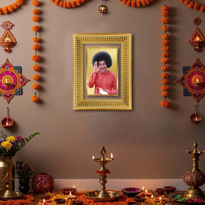 Diviniti 24K Gold Plated Satya Sai Baba (Classic) Divine Wall Frame for Home Mandir & Office Decor | Luxury Spiritual Gift