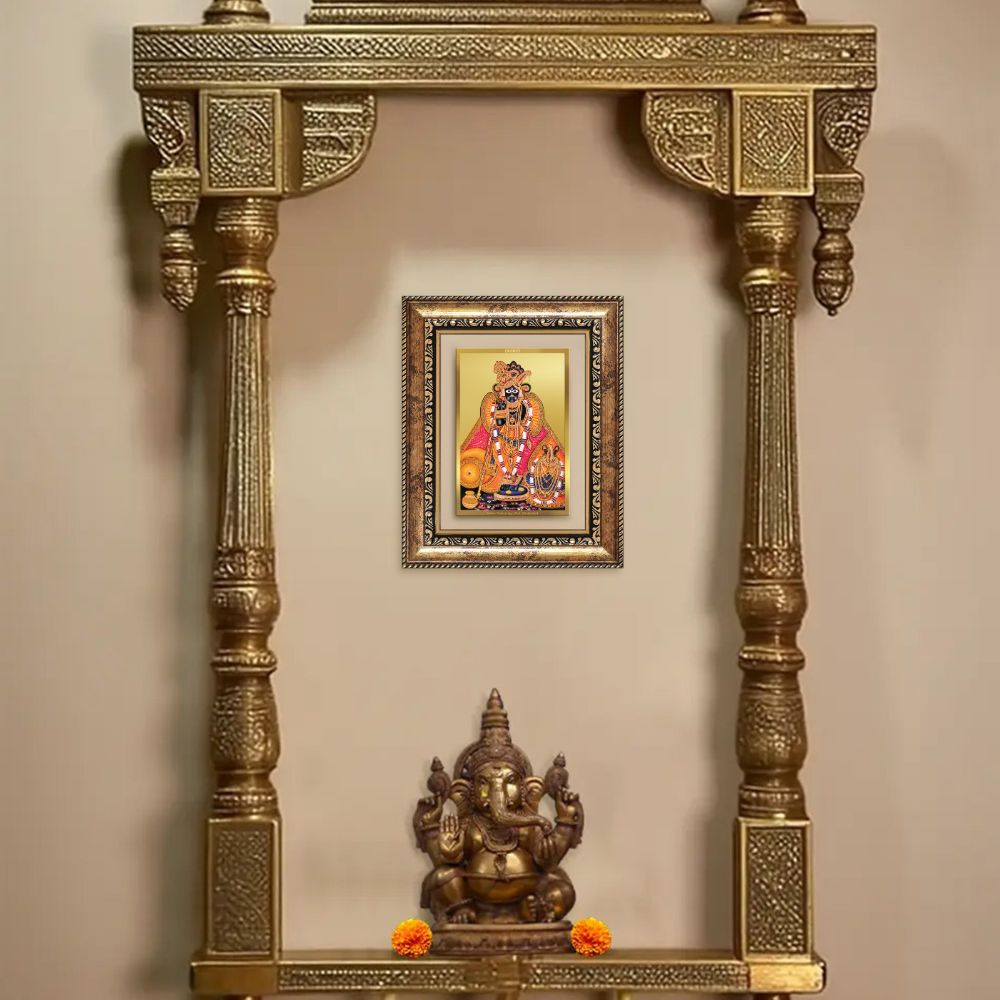 Diviniti 24K Gold Plated Banke Bihari Ji (Classic) Divine Wall and Table Top Frame for Home Mandir & Office Decor | Luxury Spiritual Gift