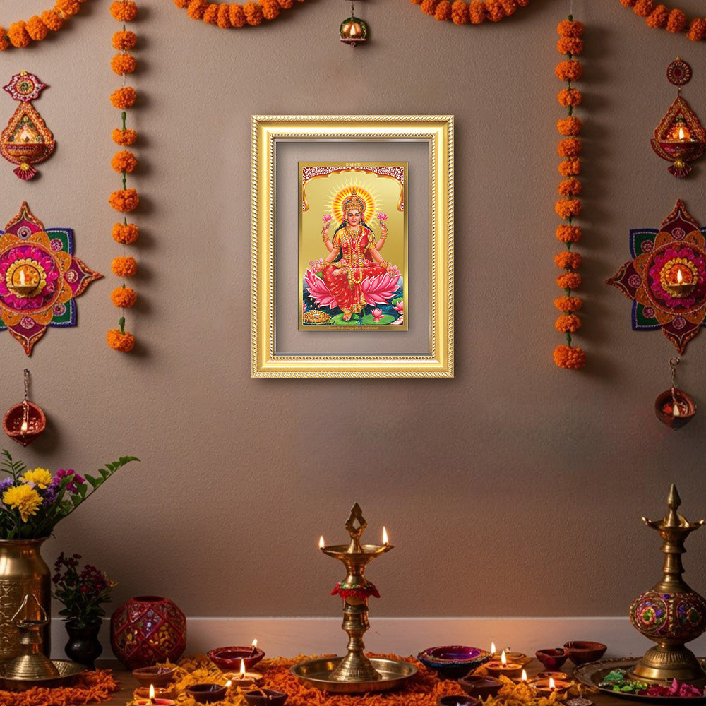 Diviniti 24K Gold Plated Lakshmi (Classic) Divine Wall Frame for Home Mandir & Office Decor | Luxury Spiritual Gift