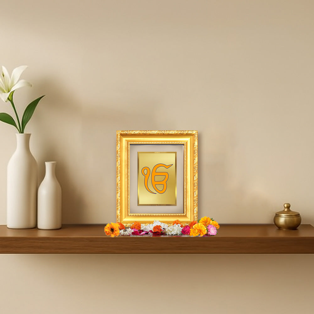 Diviniti 24K Gold Plated Ik Omkar |Divine Table Top Frame for Home Mandir & Office Decor | Luxury Spiritual Gift
