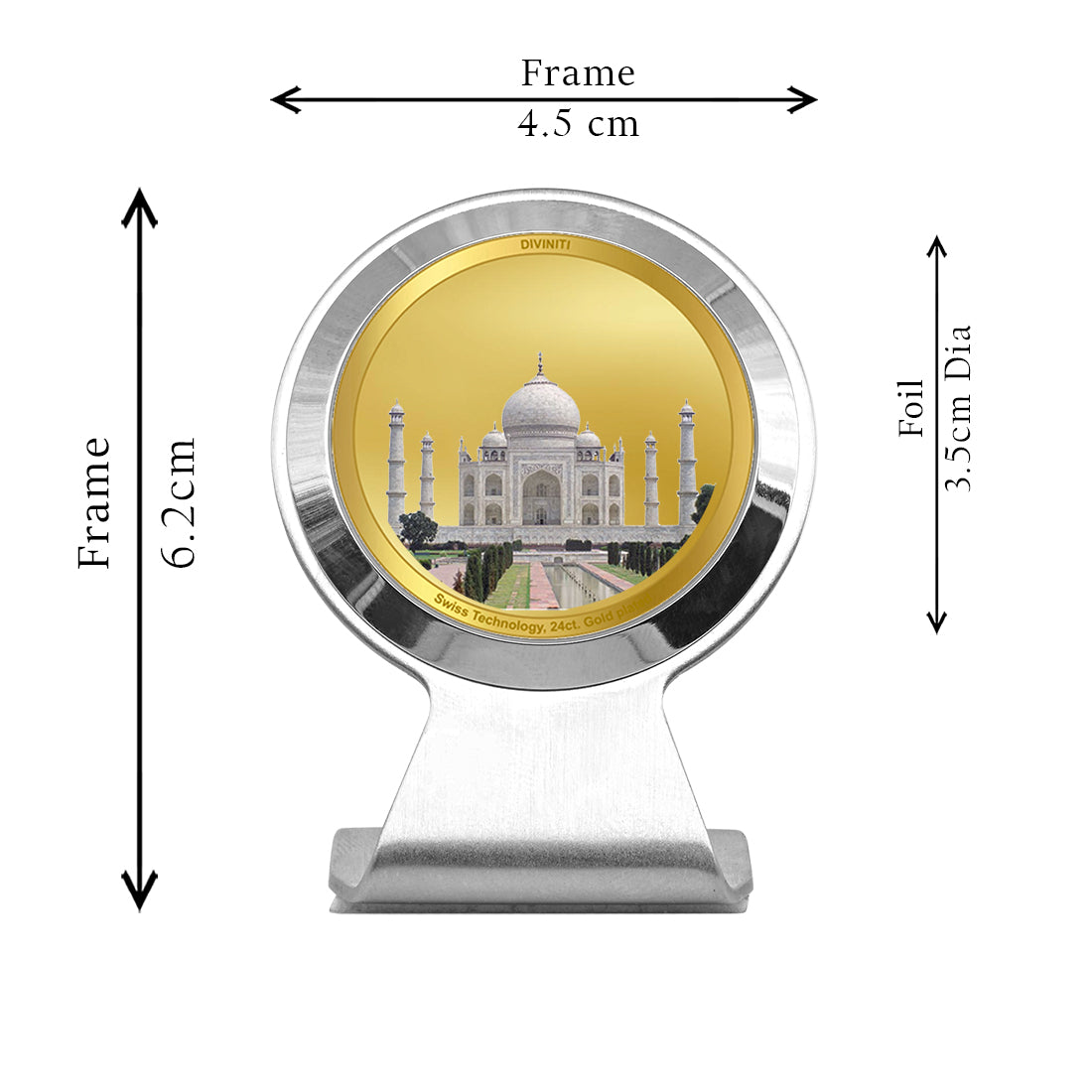 Diviniti 24K Gold Plated Foil Taj Mahal Frame for Car Dashboard, Home Decor, Worship, Tabletop & Festival Gift MCF1CR (6.2x4.5 CM)