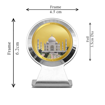 Diviniti 24K Gold Plated Foil Taj Mahal Frame for Car Dashboard, Home Decor, Worship, Tabletop & Festival Gift MCF1CR (6.2x4.5 CM)