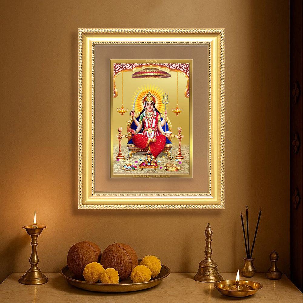 Diviniti 24K Gold Plated Santoshi Mata (Classic) Divine Wall Frame for Home Mandir & Office Decor | Luxury Spiritual Gift