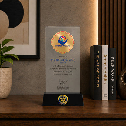 Customized Wooden Trophy with Matter Printed on 24K Gold Plated Foil | Personalized Premium Award